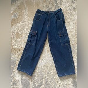 Vintage Y2K US Eagle American Eagle Baggy Logo Red Stitching Dark Jeans 36”